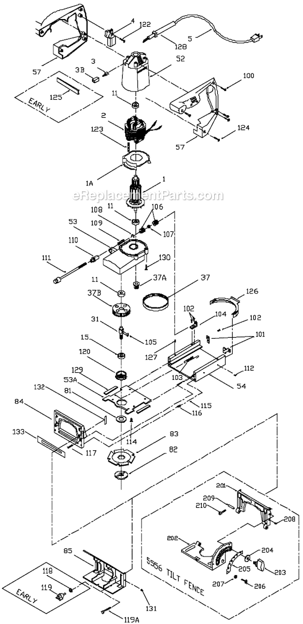 Page A Diagram and Parts List for 555 Type 5 Porter Cable Biscuit Joiner